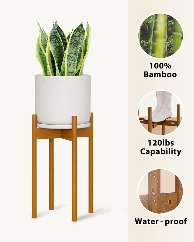 Adjustable Plant Stand Indoor, Bamboo Plant Stand Fits 8 9 10 11 12 Inches, Small Corner Planter Holder for Indoor Plants, Single Floor Plant Stands for Living Room Balcony, Light Brown Tall