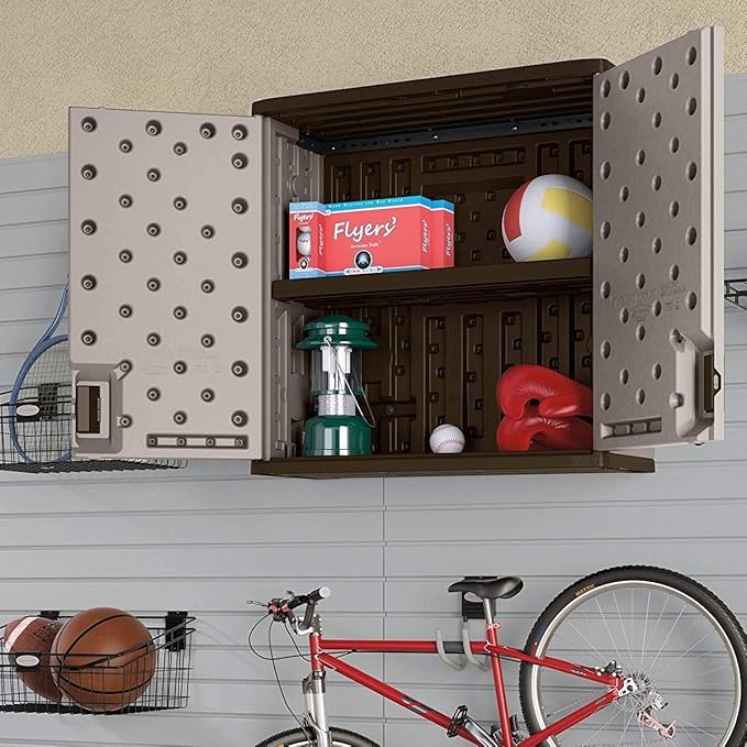 Suncast 2 Pack 4 Cubic Feet Resin Single Shelf Garage Wall Storage Cabinet, Platinum