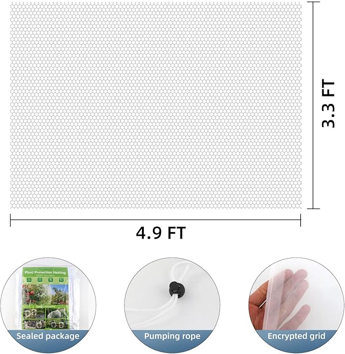 Bird Netting for Garden Protection, CANAGROW 4 Pack Garden Plant Mesh Netting Covers Bags with Drawstring, Insect Bird Barrier Bug Netting for Fruit Blueberry Bushes Vegetable Flower (3.3x4.9FT)