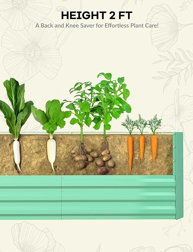 GarveeLife 2pcs 6x3x2 ft Galvanized Raised Garden Bed, 24" Tall Metal Planter Box for Flowers Vegetables, Rust-Resistant Raised Garden Beds for Gardening, Easy Assembly Outdoor Garden Box & Planters