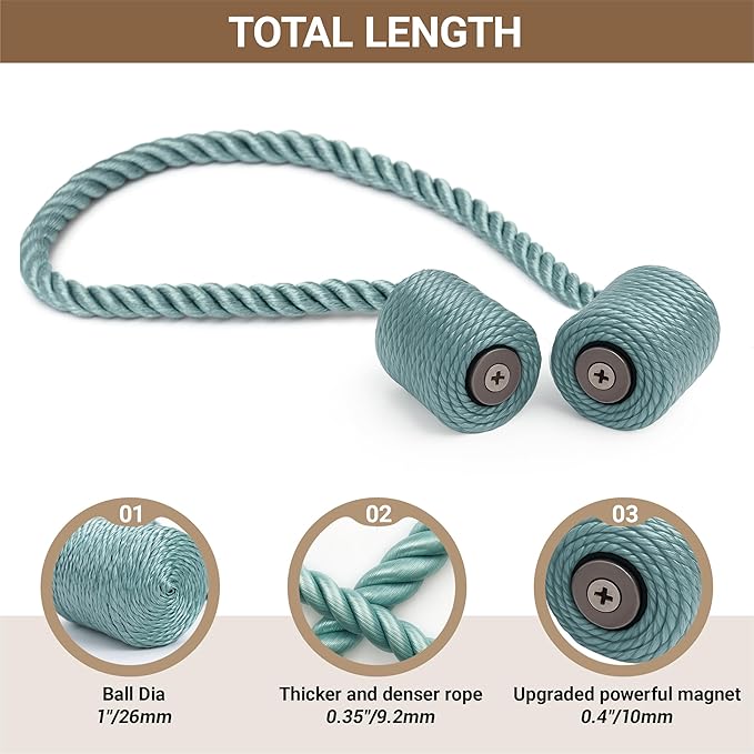 Hion Magnetic Curtain Tiebacks Gray Blue 2pcs, Curtain Tiebacks Buckles Holdbacks Holders Hooks Clip for Home Bedroom Office Decorative Curtain
