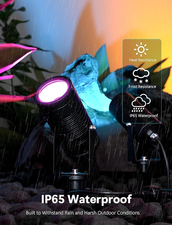 Smart Landscape Lights, APP Controlled RGBCW Color Changing Spot Lights, IP65 Waterproof 24V Low Voltage Outdoor Spotlights for Garden Yard Pathway Holiday Decor