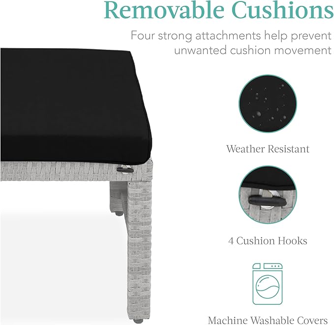 Best Choice Products Set of 2 Wicker Ottomans, Multipurpose Outdoor Furniture for Patio, Backyard, Additional Seating, Footrest, Side Table w/Removable Cushions, Steel Frame - Gray/Black