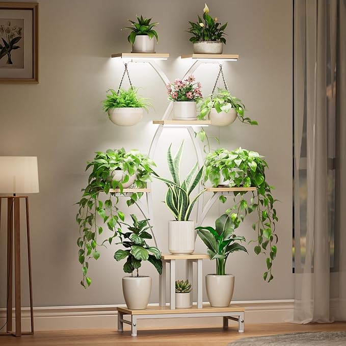 Plant Stand Indoor with Grow Lights - 7 Tiered Metal Corner Shelf for Multiple Plants, 63" Corner Plant Stand for Indoor Plants, X-Shaped Plant Rack for Home, Living Room, Office & Patio Decor