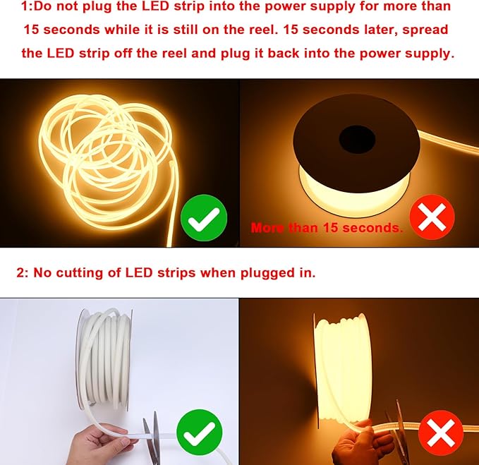 AC 110V COB LED Strip Lights Outdoor Waterproof 65.6ft, 2700K Warm White Super Bright 200W CRI 90+ LED Rope Light, IP65 Flexible Cuttable, for Bedroom Garden Commercial House