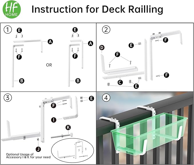 HFHOME Set of 4 Adjustable Window Planter Box Brackets, White Brackets for Window Boxes Planters, Planter Shelving with Adjustable Size The Width of The Bottom of The Planter Box (Patent Registered)