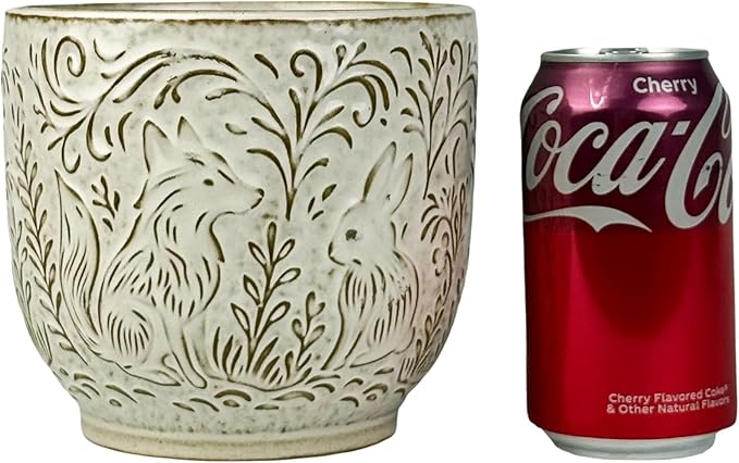 Decorative Ceramic Planter Pot with Saucer, Brown with Gold and Silver Owl Pattern, Indoor Garden Container with Drainage (White, 6 inch)