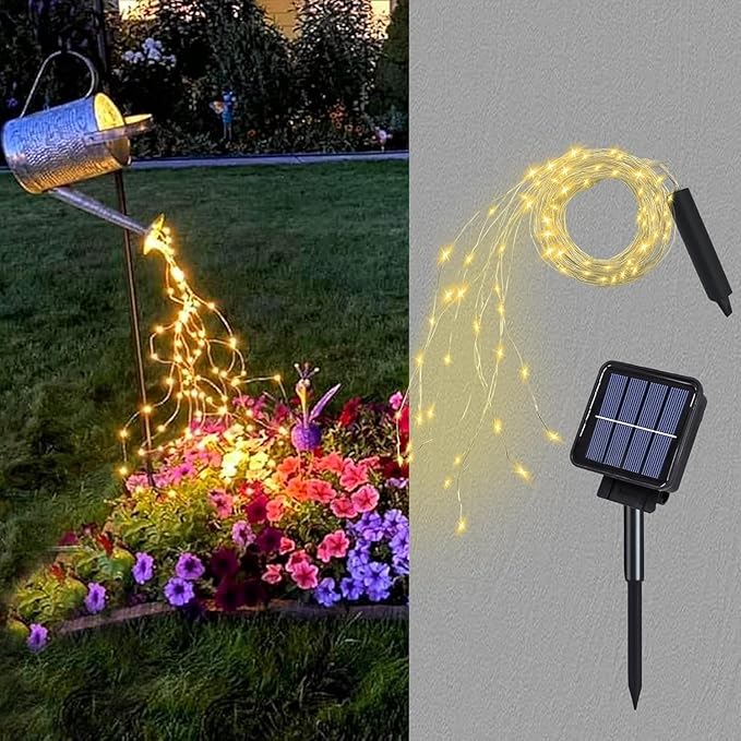 ZNYCYE Solar Waterfall Fairy Bunch Lights Outdoor Waterproof 200LEDs 8 Modes Watering Can Light (NO CAN), Solar Powered String Lights Firefly Vine Garden Decorations Gardening Gifts for Mom