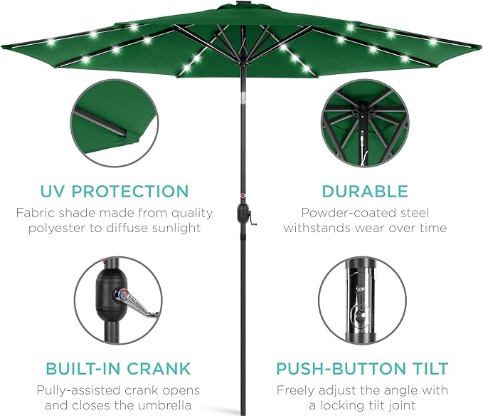 Best Choice Products 10ft Solar Polyester LED Lighted Patio Umbrella w/Tilt Adjustment and UV-Resistant Fabric