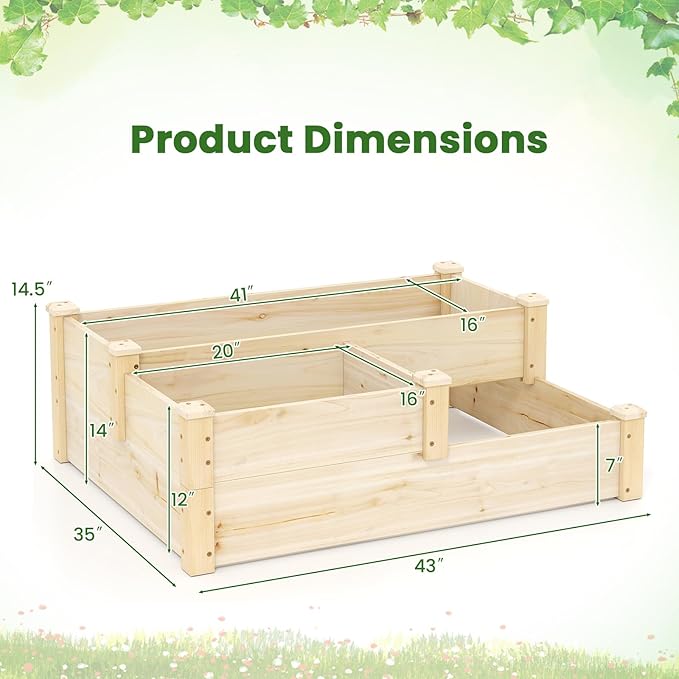 Giantex Raised Garden Bed, Wood Planter Box for Vegetables Flowers Fruit Herb, Easy Assembly, Garden Box Container for Backyard, Patio, Balcony (43" Lx35 Wx14.5 H)
