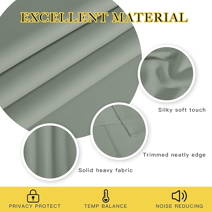 NICETOWN Blackout Sage Green Curtain for Sliding Glass Door - Grommet Thermal Insulated Patio Door Drape Room Darkening Sound Dampening for French Door (W100 x L84, 1 Piece)