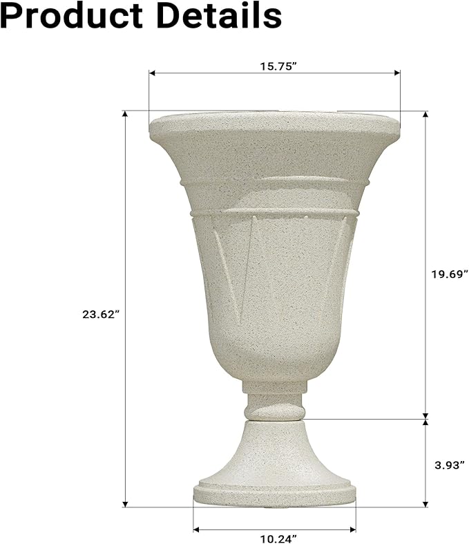 23" Tall Planters for Outdoor Plants Set of 2, Planter with Drainage Holes and Trophy Design, Large Outdoor Planters for Porch, Garden, Beige