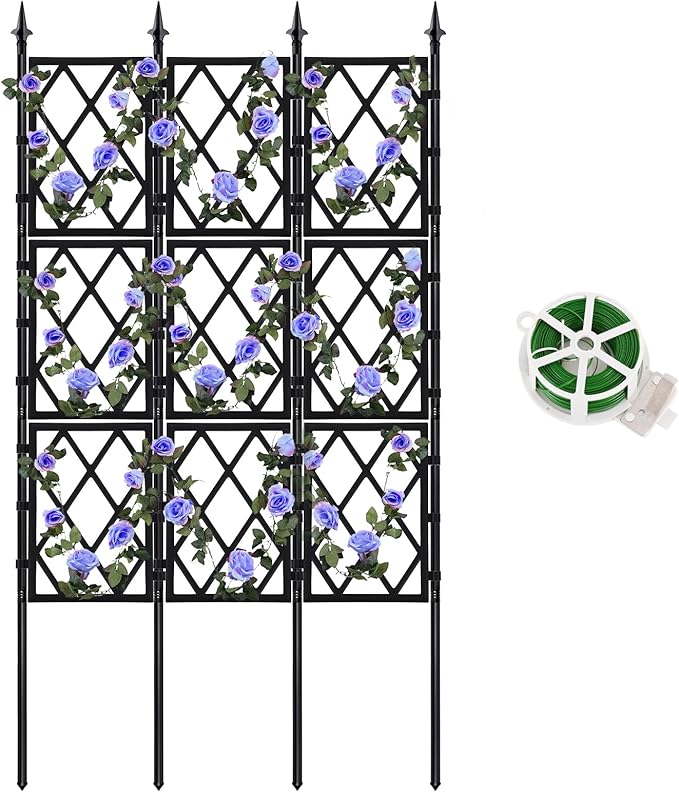 Garden Trellis for Climbing Plants Outdoor 5.25 FT, Iron Pipe Metal Support Wall Tall Plant Trellis Lattice Fence Plant Support with Garden Twist Tie for Ivy Vines Rose