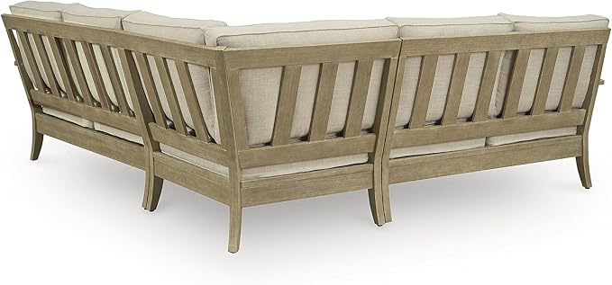 Signature Design by Ashley Clare View Symmetrical Contemporary 3-Piece Outdoor Sectional with Cushion and 6 Throw Pillows, Beige