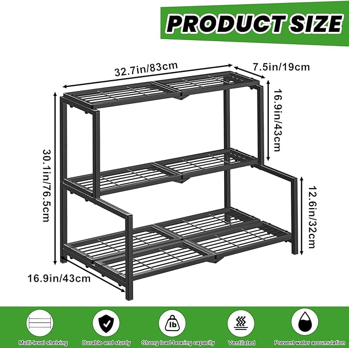 3 Tier Stair Style Metal Plant Stand for Indoor Outdoor, Heavy Duty Plant Display Shelf for Multiple Plants, Garden Rack Flower Pot Holder for Living Room Patio Balcony