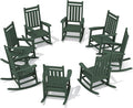 SERWALL HDPE Outdoor Rocking Chair Set of 8, Patio Rocking Chairs for Adults, All Weather Outdoor Rockers for Lawn, Green