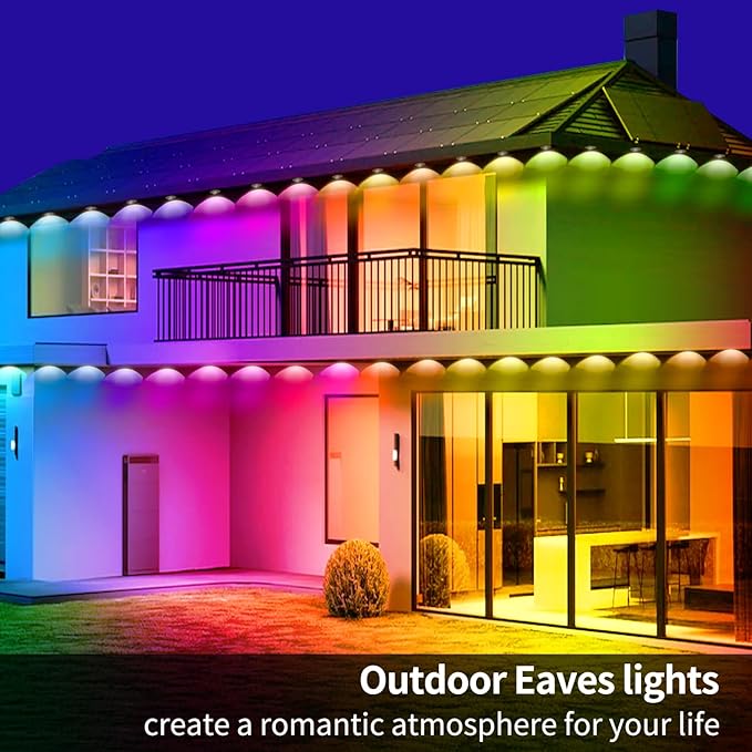 60ft Permanent Outdoor Light, RGB Outdoor eave Lights with APP & Remote Control,Music synchronisation IP67 Waterproof LED eave Light,Suitable for Party, Daily,Halloween,Christmas,Rooftop,Garden,Patio