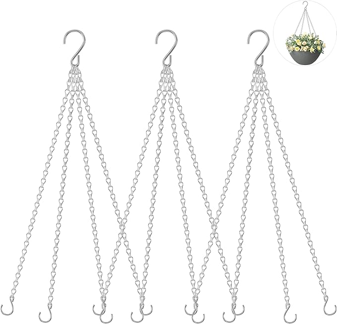 garini 3 Pack, 23 Inch Hanging Baskets Chain, Hanging Chains with Hooks Flower Pot Chain Replacement Plant Hangers for Planters, Bird Feeders and Lanterns(Silver)…