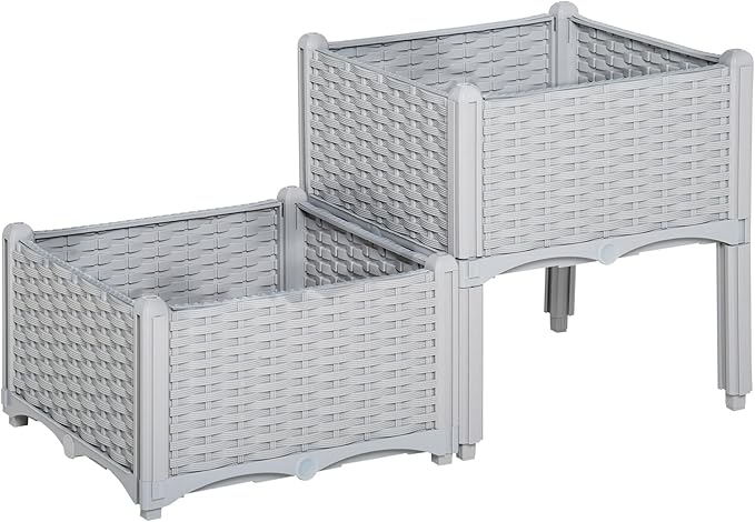 Outsunny 2 Piece Raised Garden Bed with Legs, Planter Box Raised Bed to Grow Flowers, Herbs & Vegetables, Gray