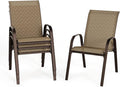 SWITTE Patio Chairs Set of 4 with Armrests, Outdoor Stackable Dining Chairs with Breathable Backrest and Metal Frame for Lawn, Garden, Deck, Poolside, Beige