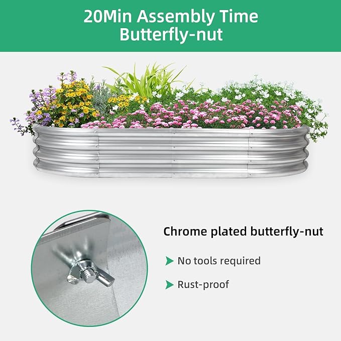 2 pcs 4×2×1 ft Raised Garden Bed for Outdoor, Easy Assembly Galvanized Planter Box for Vegetables, Flowers & Herbs
