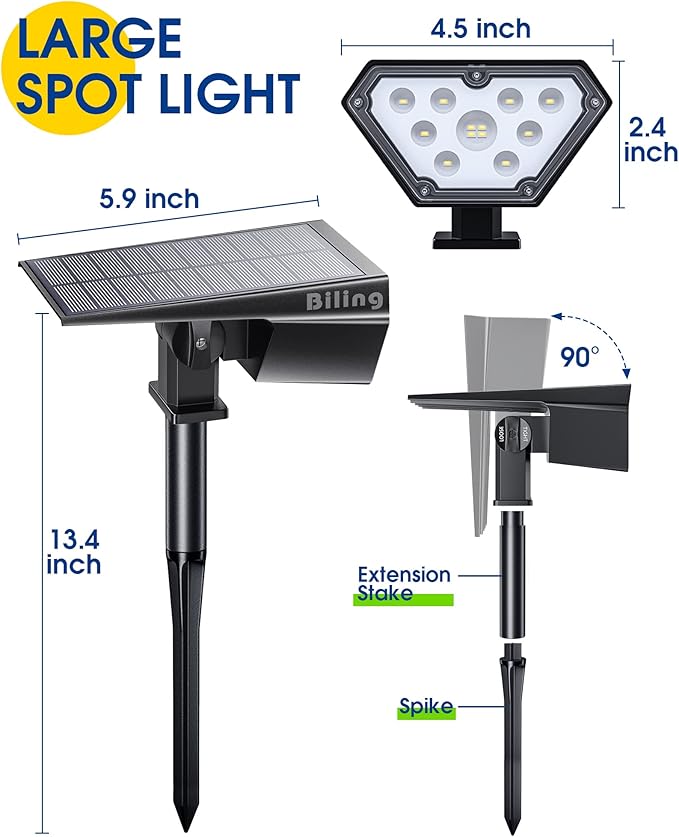 Biling Solar Spot Lights Outdoor, Bright 700 Lumen Solar Outdoor Lights IP67 Waterproof Adjustable House Lights for Patio Pathway Yard Garden Driveway Tree - Warm White(6 Pack)