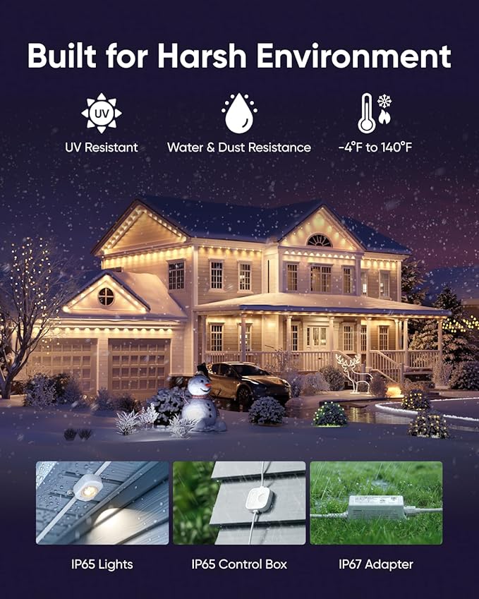 eufy Permanent Outdoor Lights E22, 100ft+ 50ft kit (Total 150ft) with 90 Triple-LED Lights, Smart RGBWW, Up to IP67 Waterproof, AI Light Themes for Halloween, Christmas, Works with eufy Cams, Black