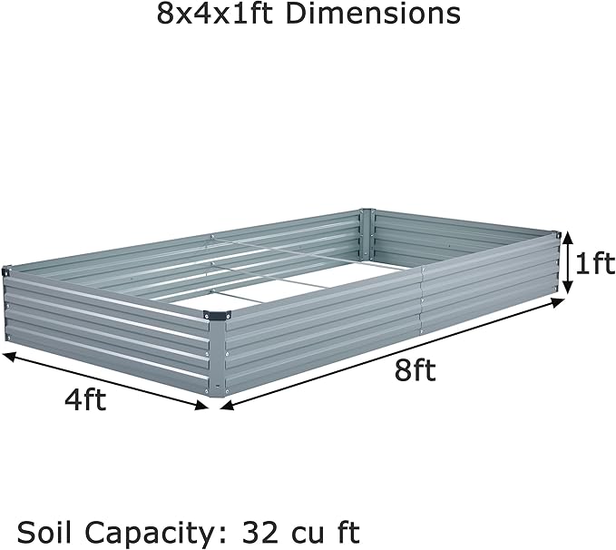 8x4x1ft(2 PCS) Galvanized Raised Garden Bed,Outdoor Planter Box Metal Patio Kit Planting Bed for Vegetables Flowers Herb,Gray