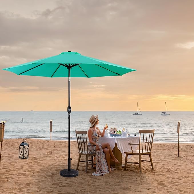 Backyard Expressions 9 ft. Patio Umbrella, Market Table Umbrella w/Tilt and Crank, 8 Ribs