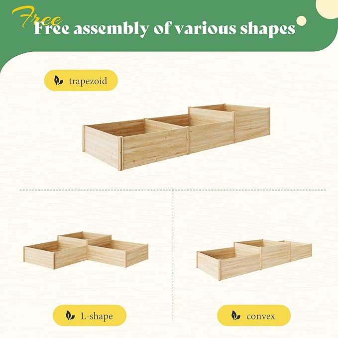 AMERLIFE 2 Tier Raised Garden Bed, Mortise & Tenon Structure 23 Inch Depth Fir Wood Planter Box, 3-Section with Open Base, Ideal for Vegetables, Flowers, Herbs in Backyard/Garden/Patio, 142x49x24 in