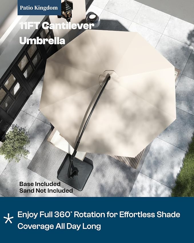 Navy Blue 9-Piece Outdoor Dining Set with Beige 11FT Cantilever Umbrella, 75.2'' HDPE Table & Chairs for 8, Weather-Resistant Furniture with Umbrella Hole for Patio, Lawn, Poolside
