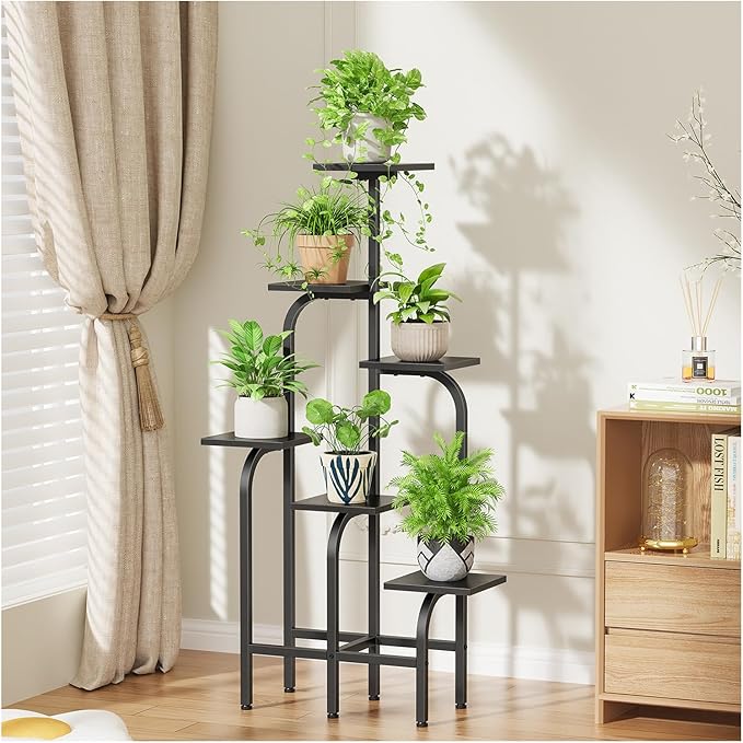 6 Tier Plant Stand Indoor, Plant Shelf for Multiple Plants, Flower Pot Holder Shelf, Planter Display Rack for Patio Garden Balcony Living Room Bedroom Decor, Black
