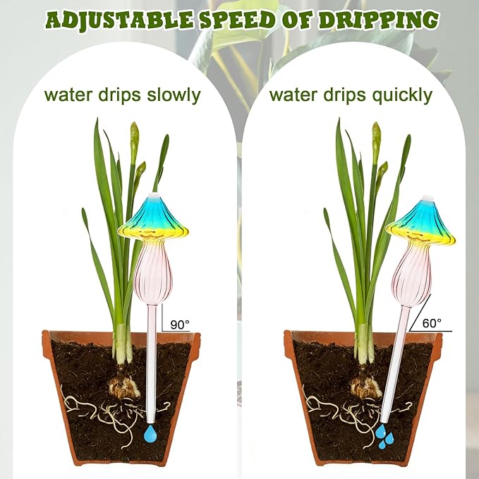4 Pcs Plant Watering Globes Self Watering Planter Insert Glass Water Bulbs for Indoor and Outdoor Plants Mushroom Plant Watering Devices for Travel Vacation