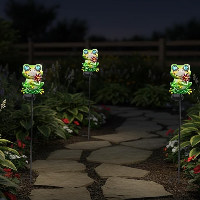 Solar Frog Garden Stake 39.3inch with Realistic Eye Movement Displaying I Love U, Frog Solar Lights Outdoor Garden for Pathway Yard Patio Lawn Ornaments