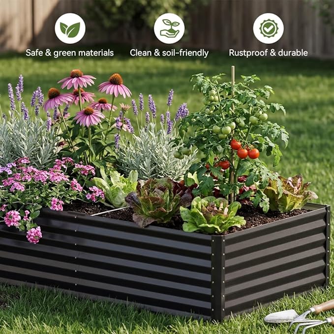 COMHOMA Galvanized Raised Garden Bed,Large Metal Planter Box for Outdoor Vegetables,Corrugated Steel Herbed Plants Container,Extra Deep Gardeners Kits with Open Bottom (2, 8x4x2FT)