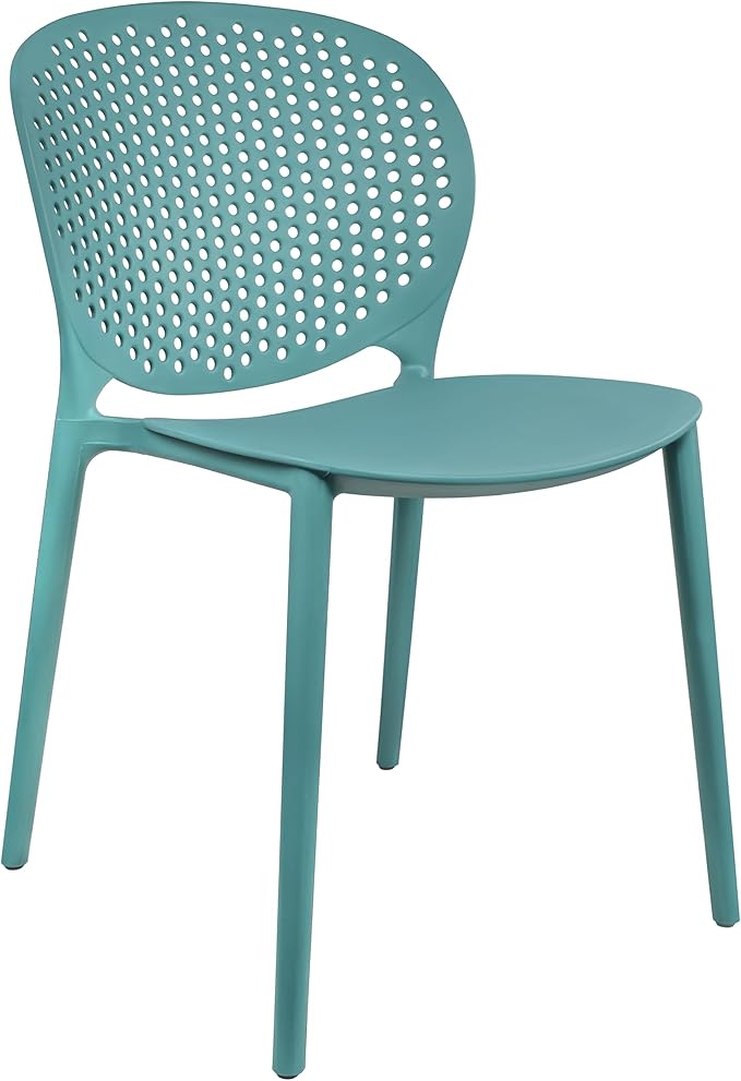 2xhome Set of 4 Patio Dining Chairs | Modern Stackable Outdoor Pool Side Chair | Weather Resistant Plastic for Yard, Porch, Balcony, Kitchen, Teal