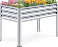 KING BIRD Large Raised Garden Bed with Legs Galvanized Elevated Planter Box 48×24×32 in for Backyard, Patio, Balcony, 400lb Capacity, Silver