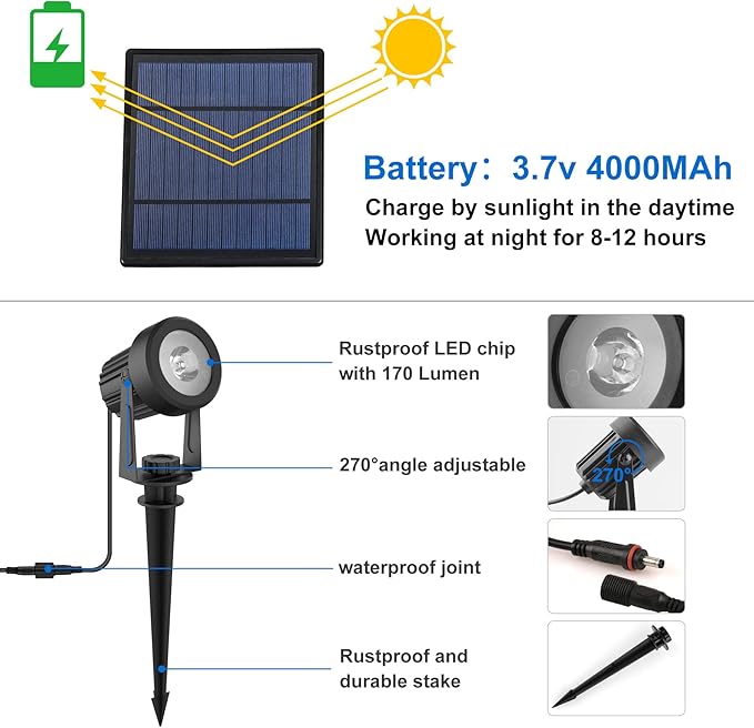Solar Spot Lights Outdoor, Dusk to Dawn Landscape Spotlights IP65 Waterproof 9.8ft Cable,Solar Uplights for Tree Garden Yard Driveway Porch Walkway Pool (6-in-1, 3000K Warm White)