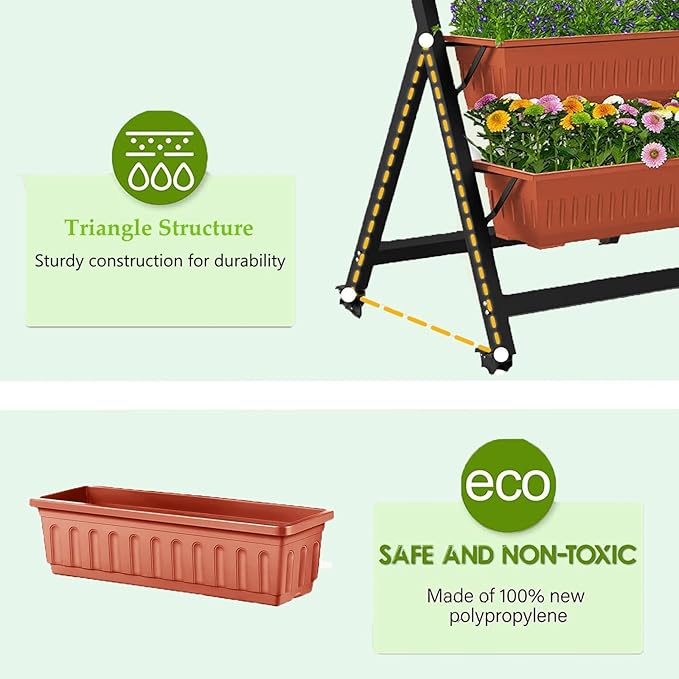 Homdox 5-Tier Elevated Garden Bed- Freestanding Vertical Raised Bed for Gardening, 5 Garden Planter Boxes and 5 Hooks, Perfect to Grow Vegetables Herbs Flowers Indoor(Brick Red)