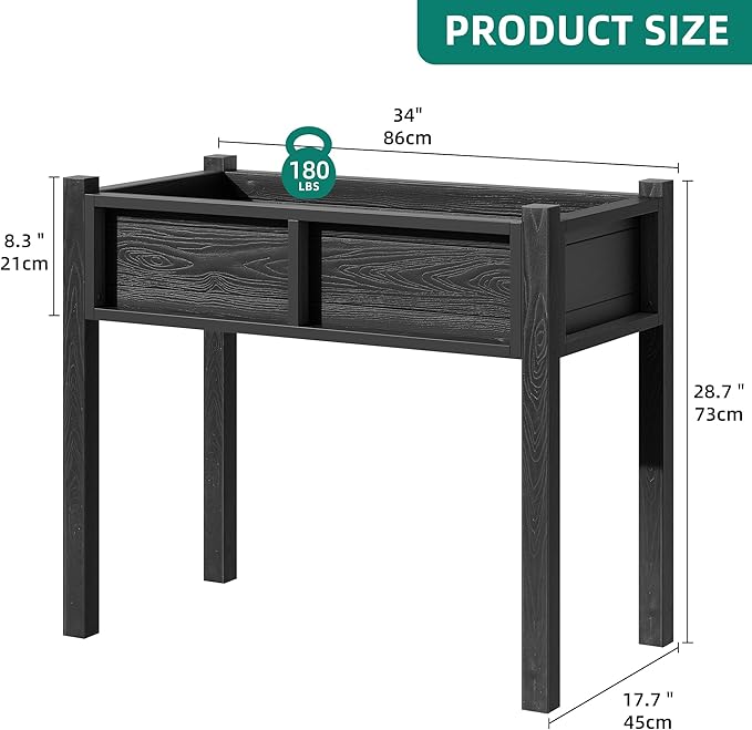 YITAHOME Elevated Garden Bed Poly-Wood All-Weather Raised Garden Bed with Legs & Drainage Hole HDPE Elevated Planter Box for Herbs Vegetables Flowers Plant Bed for Garden Balcony Backyard, Black