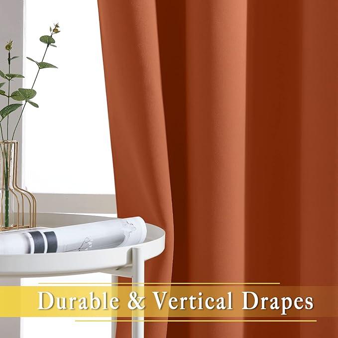 NICETOWN Blackout Short Curtain 63 inches Long for Windows, Thermal Insulated Curtain Grommet Room Darkening Window Treatment for Bedroom/Living Room, 1 Panel, W46 x L63, Burnt Orange