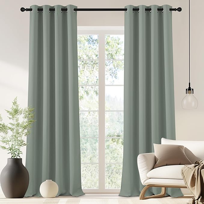 NICETOWN Blackout Drapery Curtain Panel 90 inches Long - Window Treatment Thermal Insulated Grommet Blackout Curtain/Drape for Bedroom Living Room (Sage Green, 1 Panel, 46 by 90 inches)