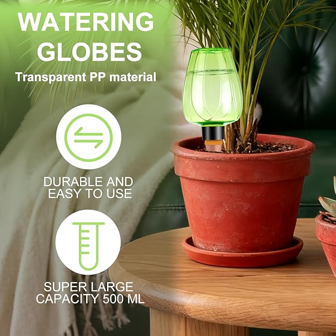 8 Pcs Plant Watering Globes Self Watering Planter Insert Plants Top Fill Water Device Plastic Water Bulbs Slow Release Terracotta for Plants, Green
