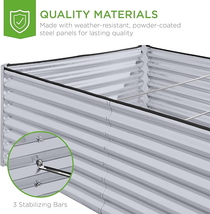 Best Choice Products 8x4x2ft Outdoor Metal Raised Garden Bed, Deep Root Planter Box for Vegetables, Herbs & Flowers, 478-Gallon Capacity, 100% Non Toxic Materials - Moonlight Gray