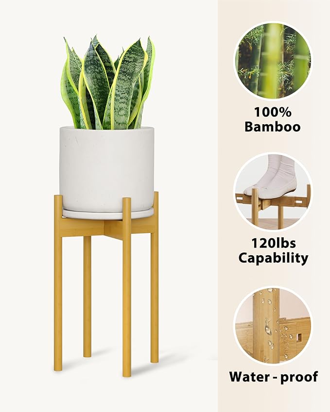 Adjustable Plant Stand Indoor, Bamboo Plant Stand Fits 8 9 10 11 12 Inches, Small Corner Planter Holder for Indoor Plants, Single Floor Plant Stands for Living Room Balcony, Natural Tall