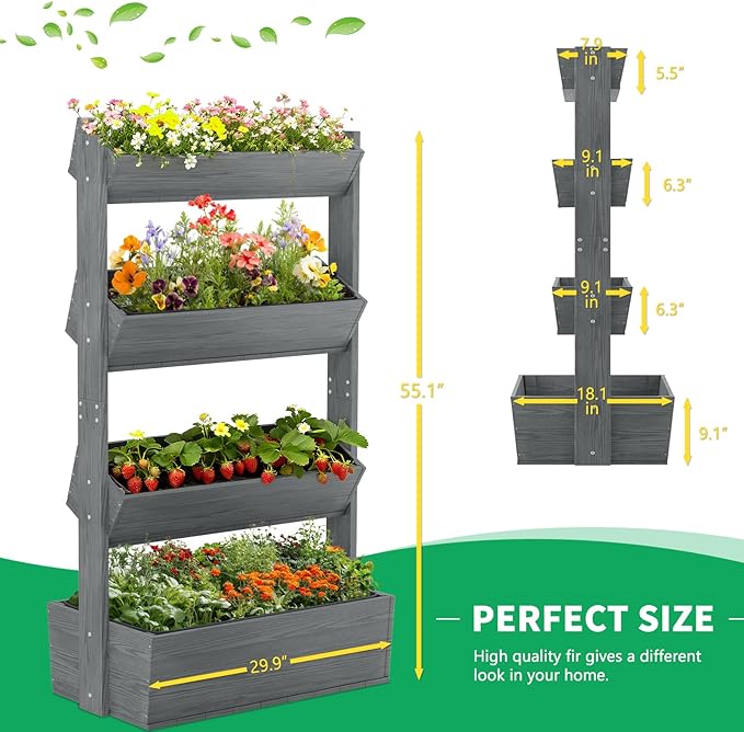 DoCred Vertical Wooden Raised Garden Bed, 4 Tier Upgraded Garden Planters Freestanding Wood Plant Stand Flower Rack Wooden Planter Box for Plants Herbs Flowers Vegetables Outdoor Indoor