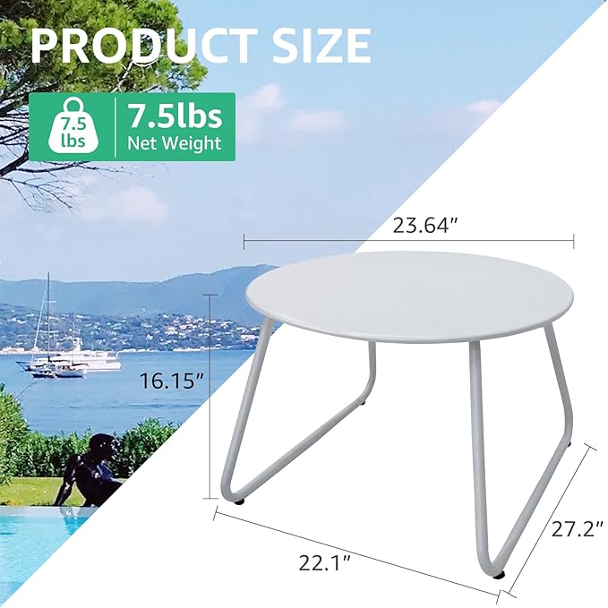 Patio Outdoor Coffee Table Set of 2, Weather Resistant Steel Round End Tables, Outdoor Nesting Table for Patio, Balcony, Bistro and Indoor, Black (White)