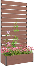 Outsunny Raised Garden Bed with Trellis for Climbing Plants, Planter Box with Self Draining Gap, Freestanding Trellis Planter for Outdoor, Patio, Deck, 35.75" x 15" x 70.75", Light Brown