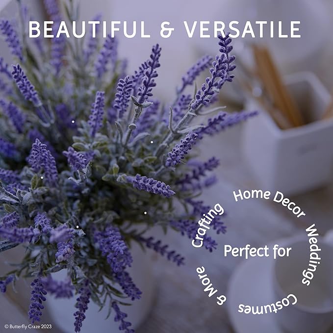 Butterfly Craze Lavender Artificial Flower Stems - UV-Protected Outdoor Artificial Plants - Plastic Flowers for Outdoors - Floral Picks for Weddings & Centerpieces - 4 Pack, 14.5"-16.5"