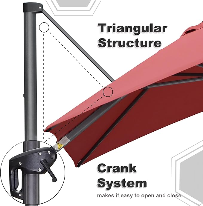 PURPLE LEAF 10' X 13' Square Cantilever Umbrella Patio Umbrella with Base Outdoor Umbrella Aluminum Offset with 360-degree Rotation for Garden Deck Pool Patio Terra
